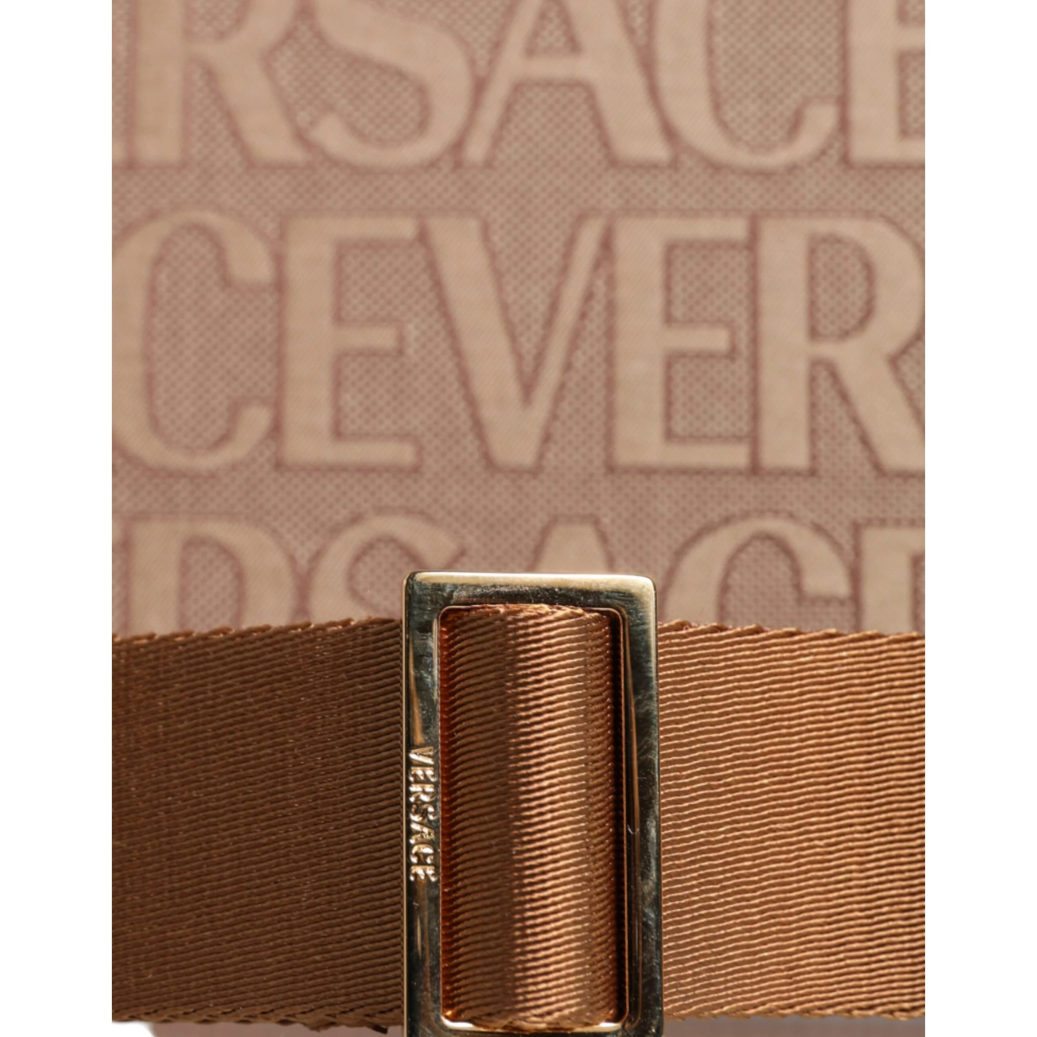 Brown Top Handle Jacquard Leather Logo Crossbody Tote Bag