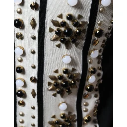White Black Silk Studded Stone Crystal Shirt