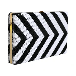 Black White Gold Frame Clutch Evening Party Purse Bag