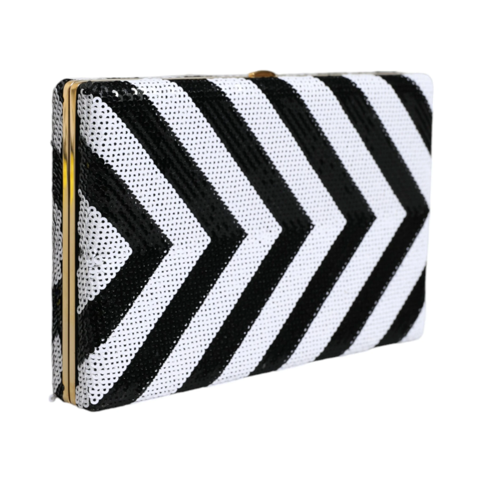 Black White Gold Frame Clutch Evening Party Purse Bag