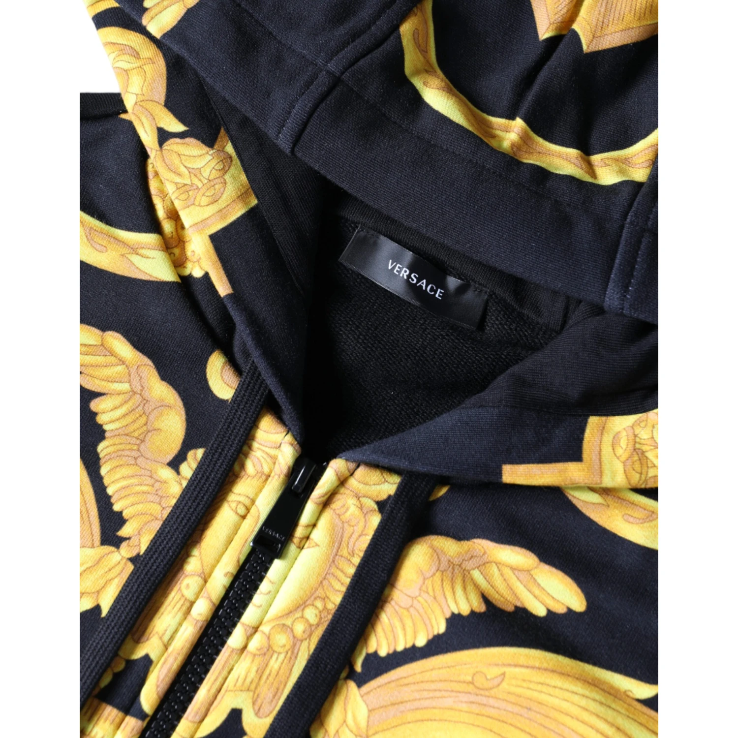Black Medusa Print Cotton Full Zip HoodieSweatshirt Sweater