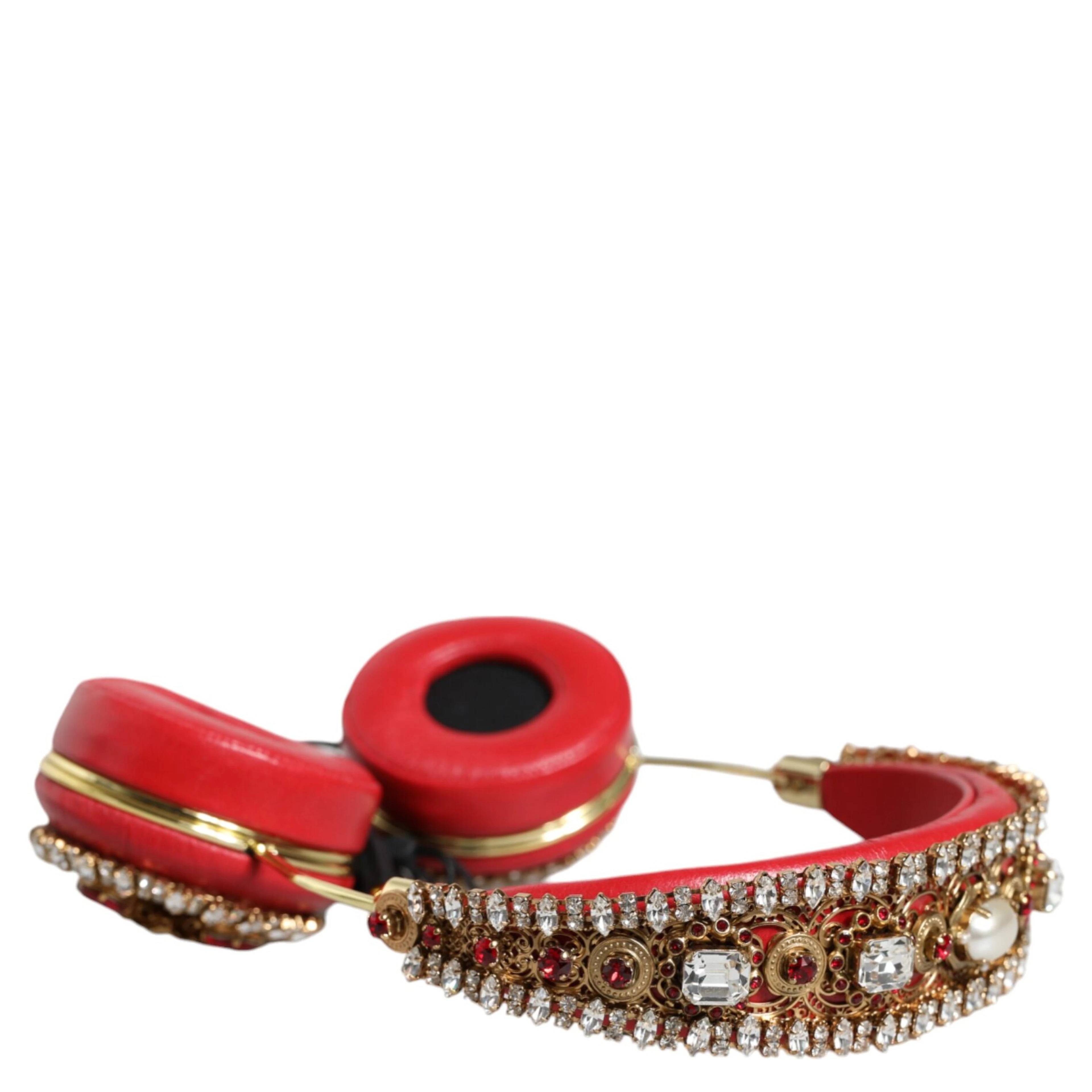 Red Nappa Leather Floral Crystal Headphone