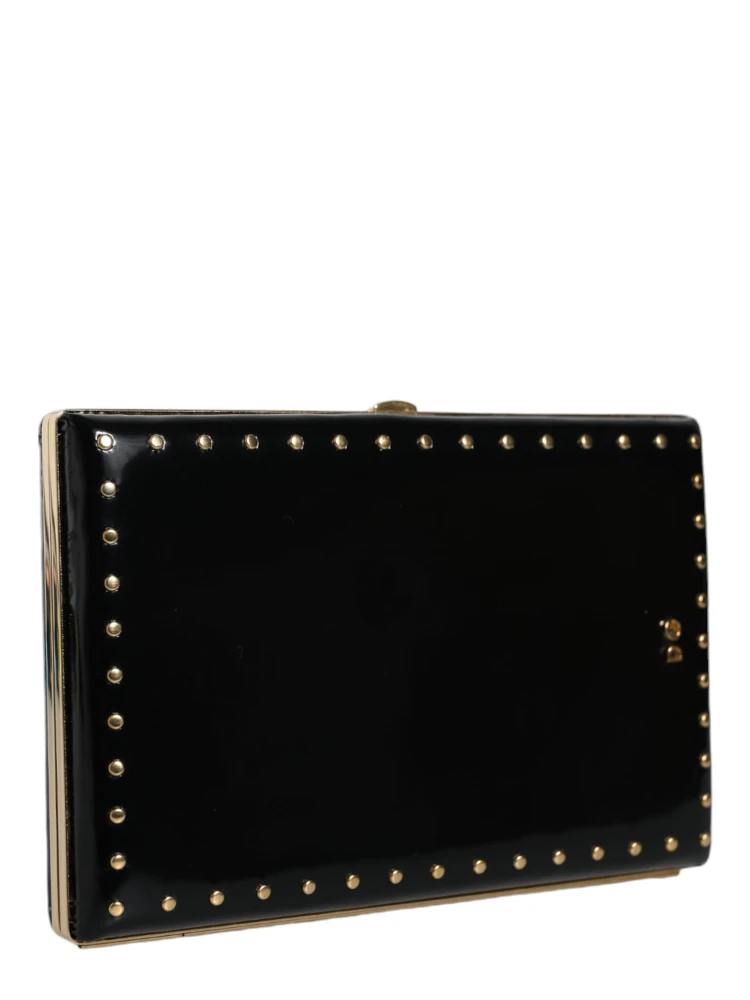 Black Leather Studs Gold Frame Clutch Evening Purse Bag alternative