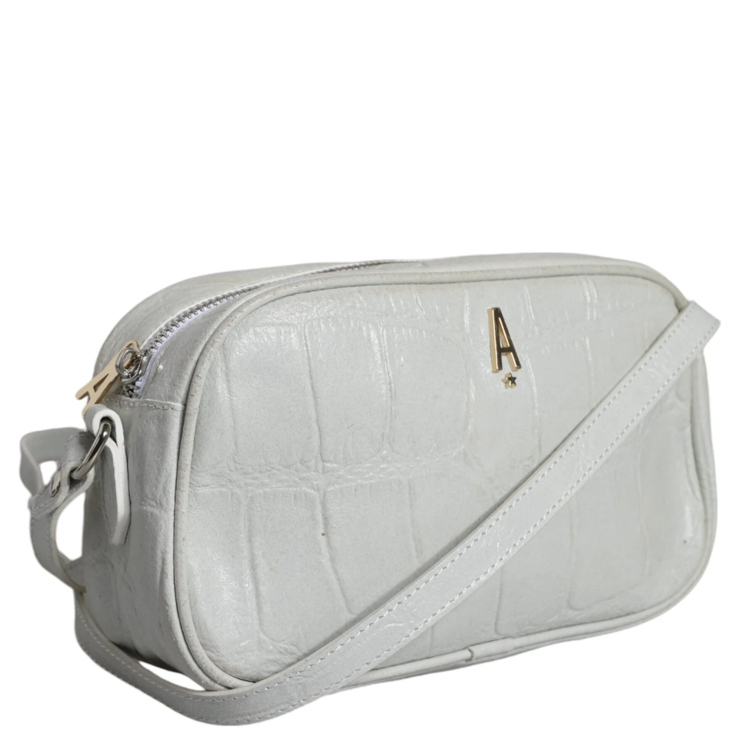White Croc Print Leather Crossbody Sling Bag