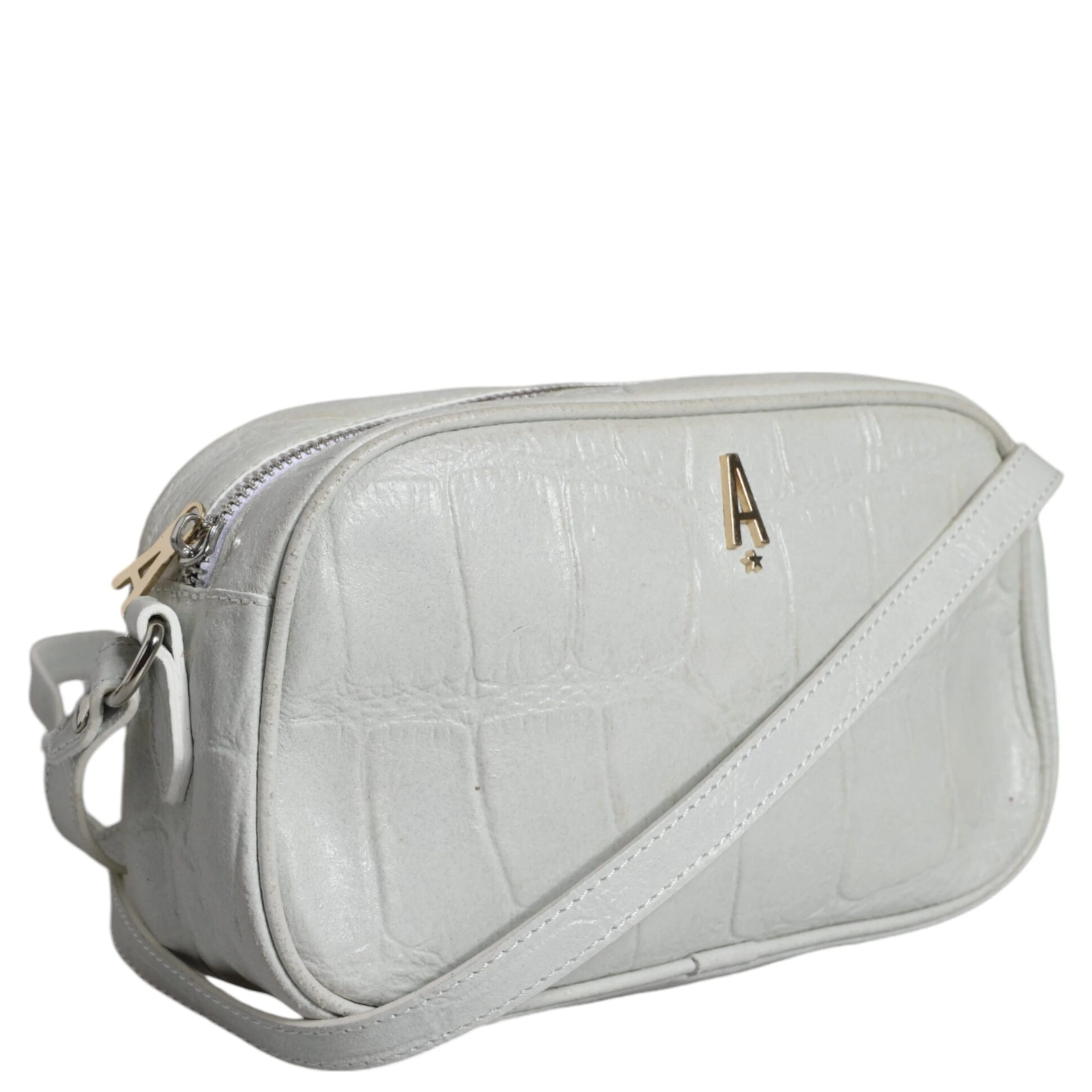 White Croc Print Leather Crossbody Sling Bag