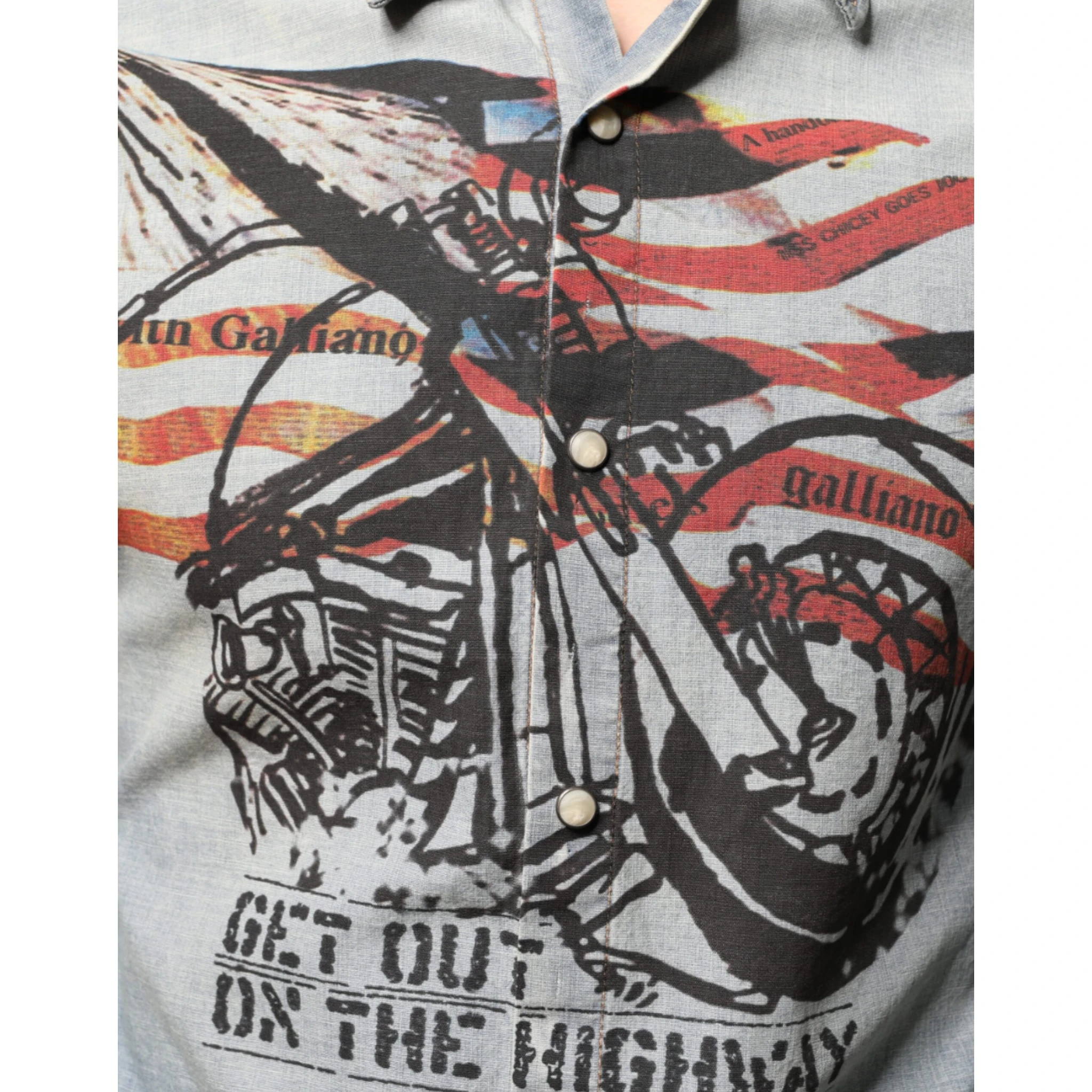 Light Blue Printed Cotton Denim Long Sleeves Shirt