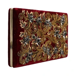 Red Velvet Gold Frame Clutch Evening Party Purse Bag