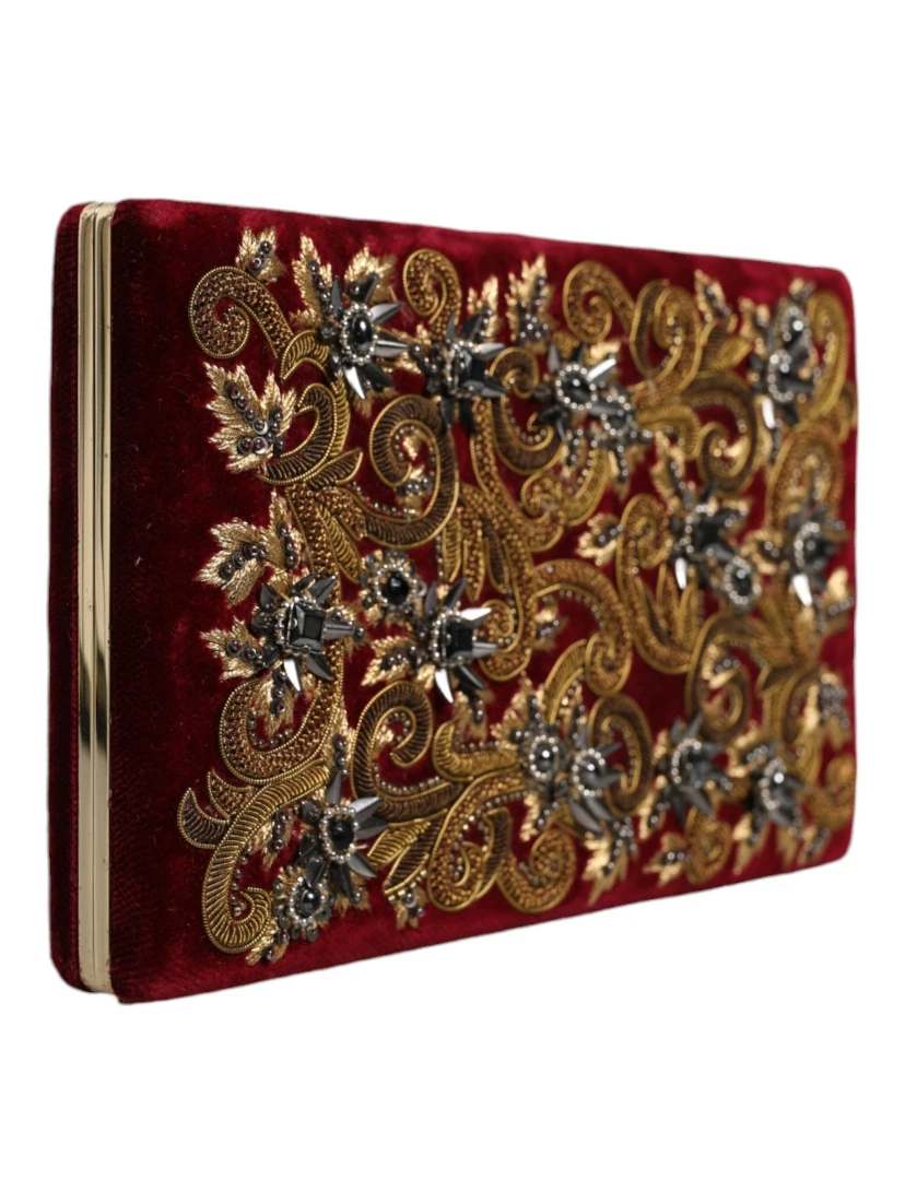 Red Velvet Gold Frame Clutch Evening Party Purse Bag
