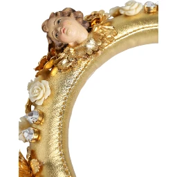 Gold Leather Floral Crystal Angel Headset Headphones