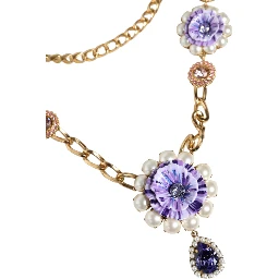Gold Tone Floral Crystals Embellished Layered Necklace