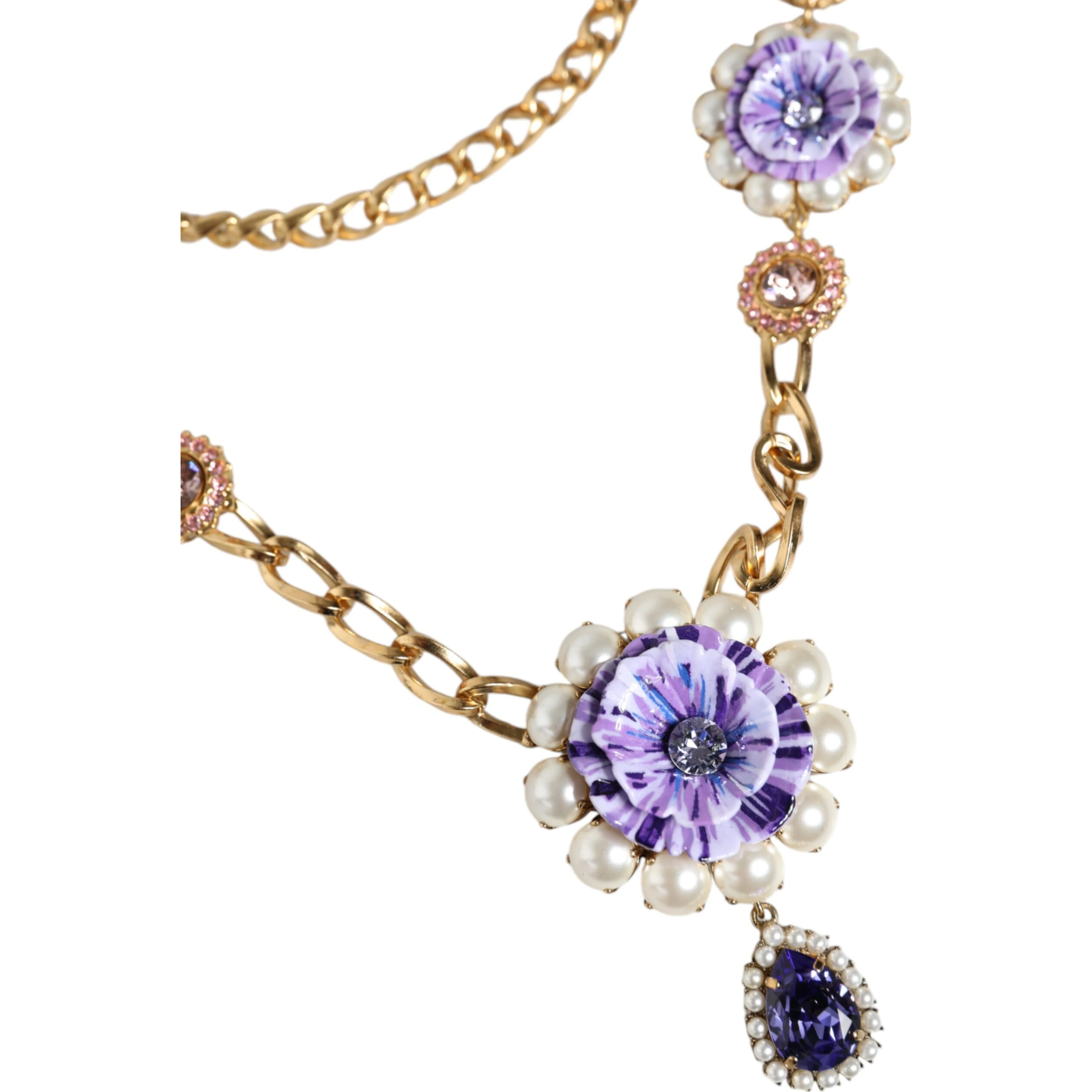 Gold Tone Floral Crystals Embellished Layered Necklace