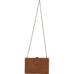 Brown Leather Gold Frame Clutch Mini Crossbody Bag