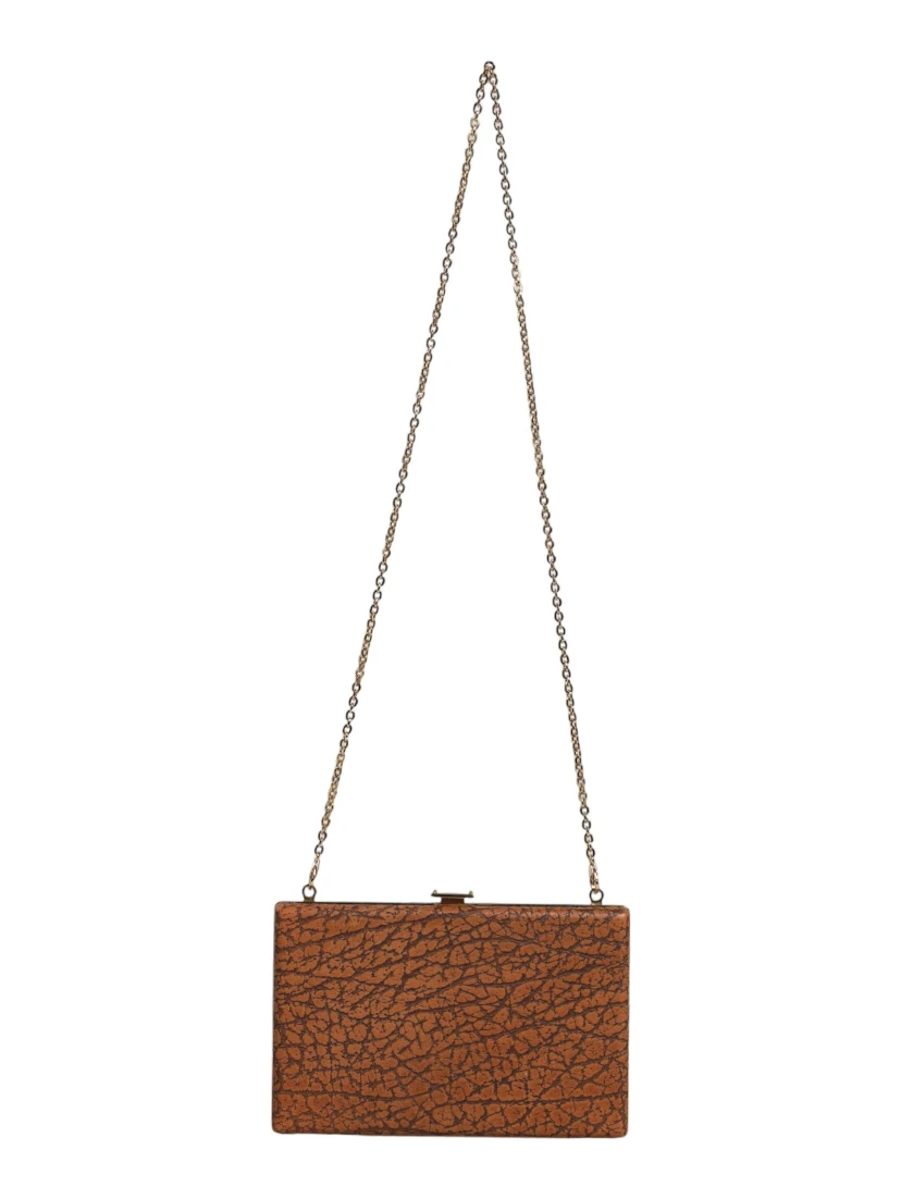 Brown Leather Gold Frame Clutch Mini Crossbody Bag