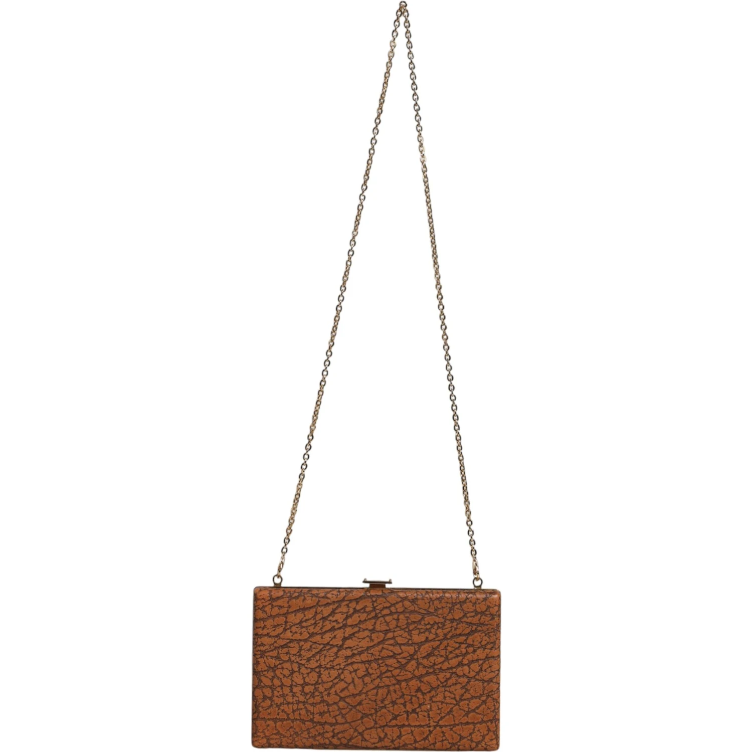 Brown Leather Gold Frame Clutch Mini Crossbody Bag