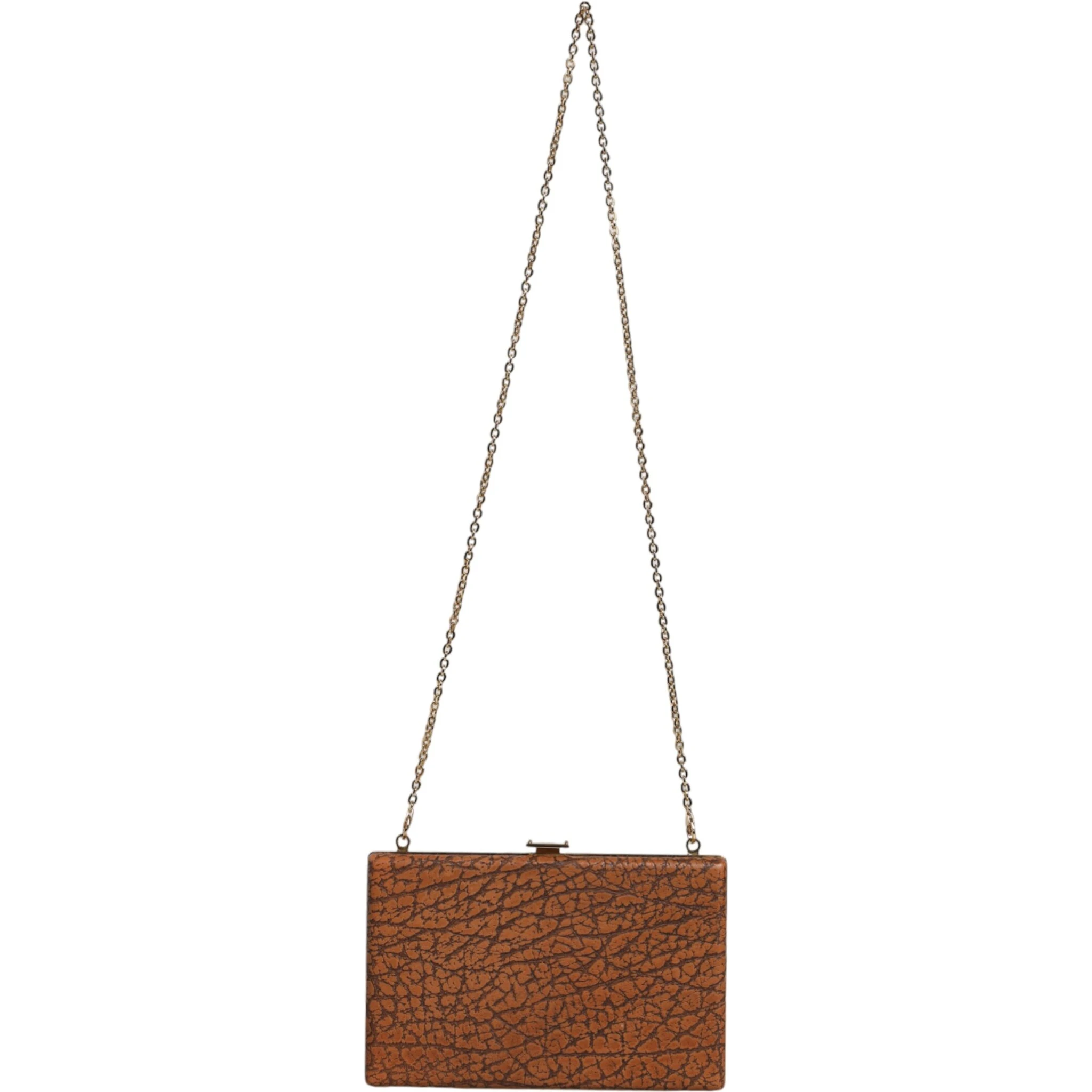 Brown Leather Gold Frame Clutch Mini Crossbody Bag