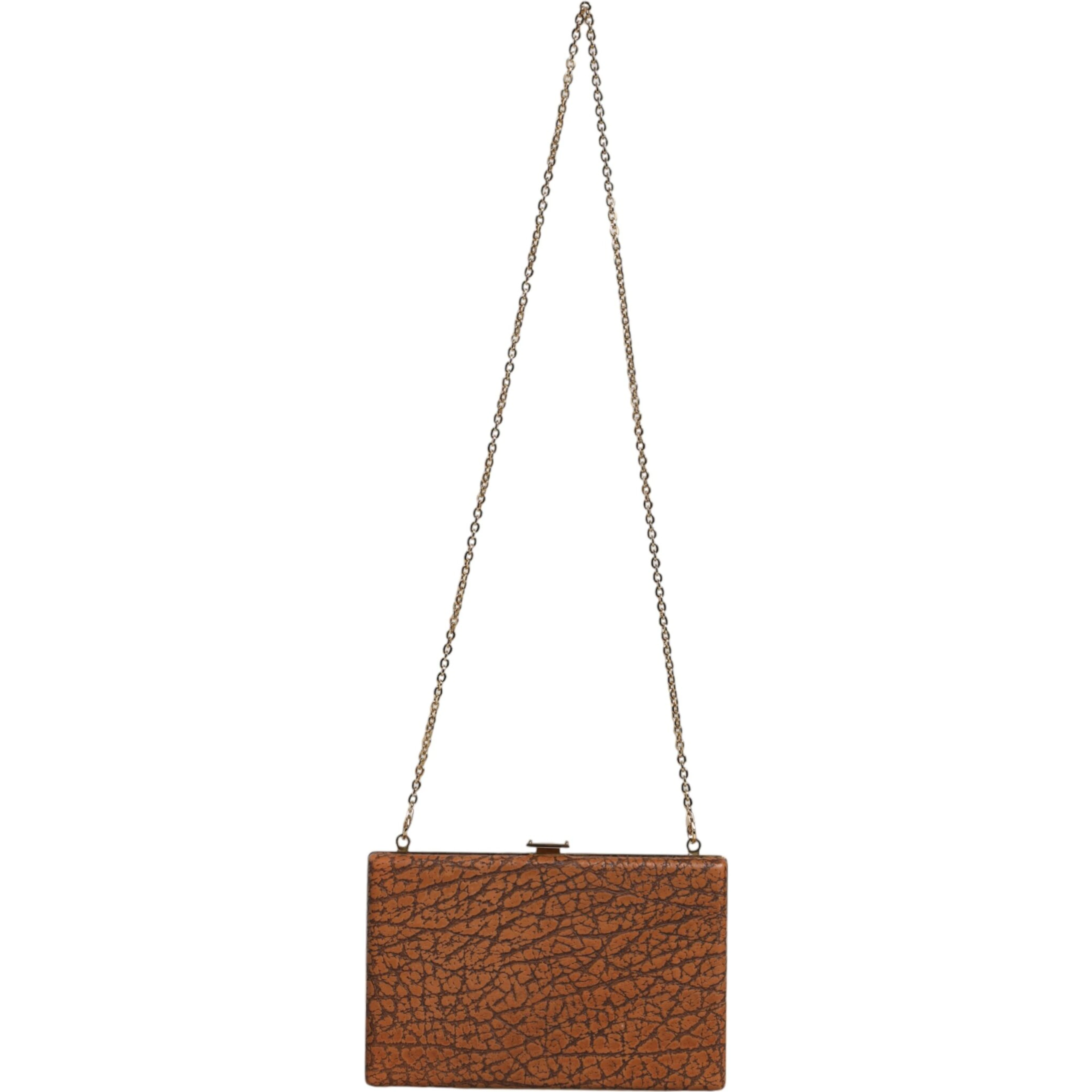 Brown Leather Gold Frame Clutch Mini Crossbody Bag