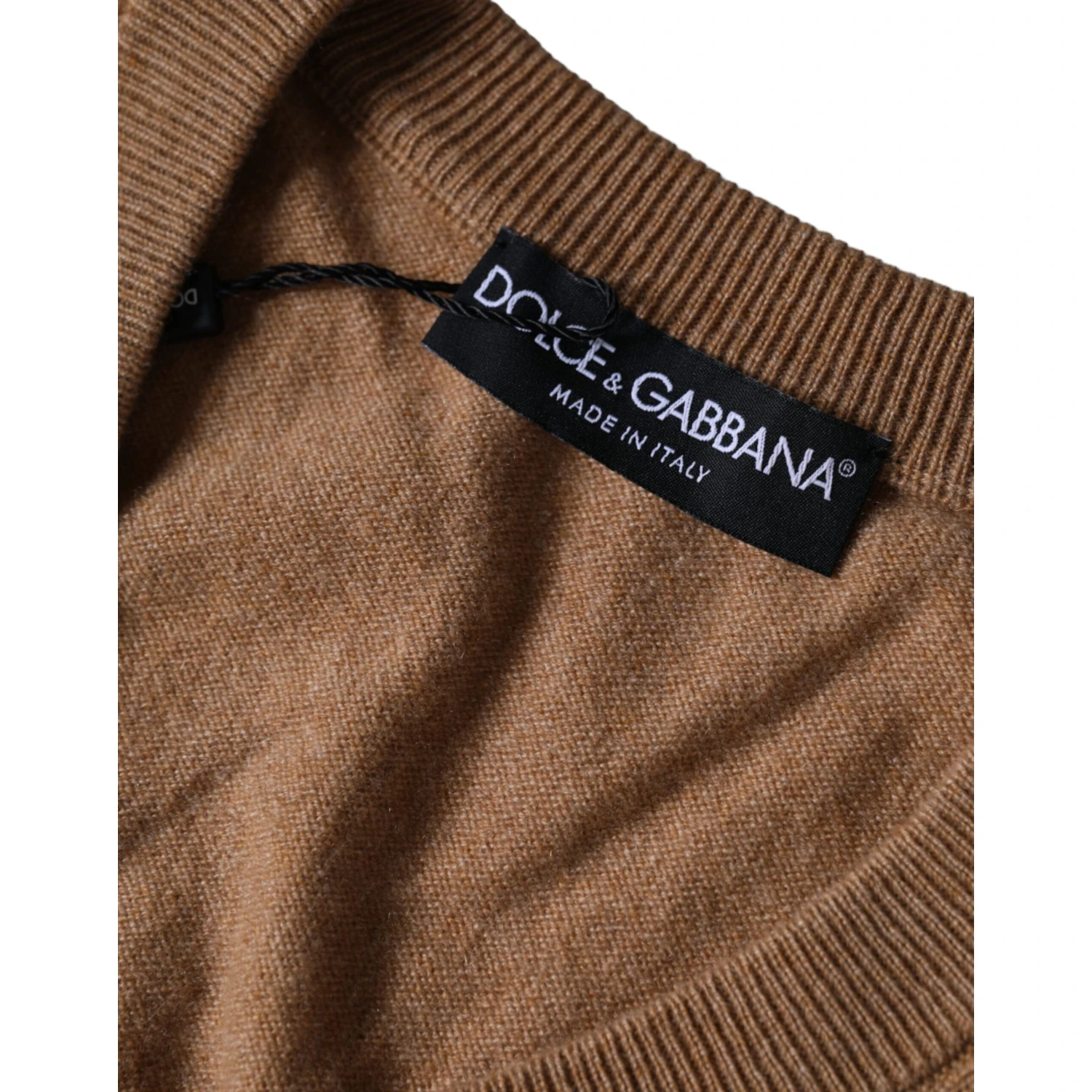 Brown Cashmere Knit V-neck Pullover Sweater