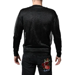 Black Polyester Pullover Sweatshirt Sweater