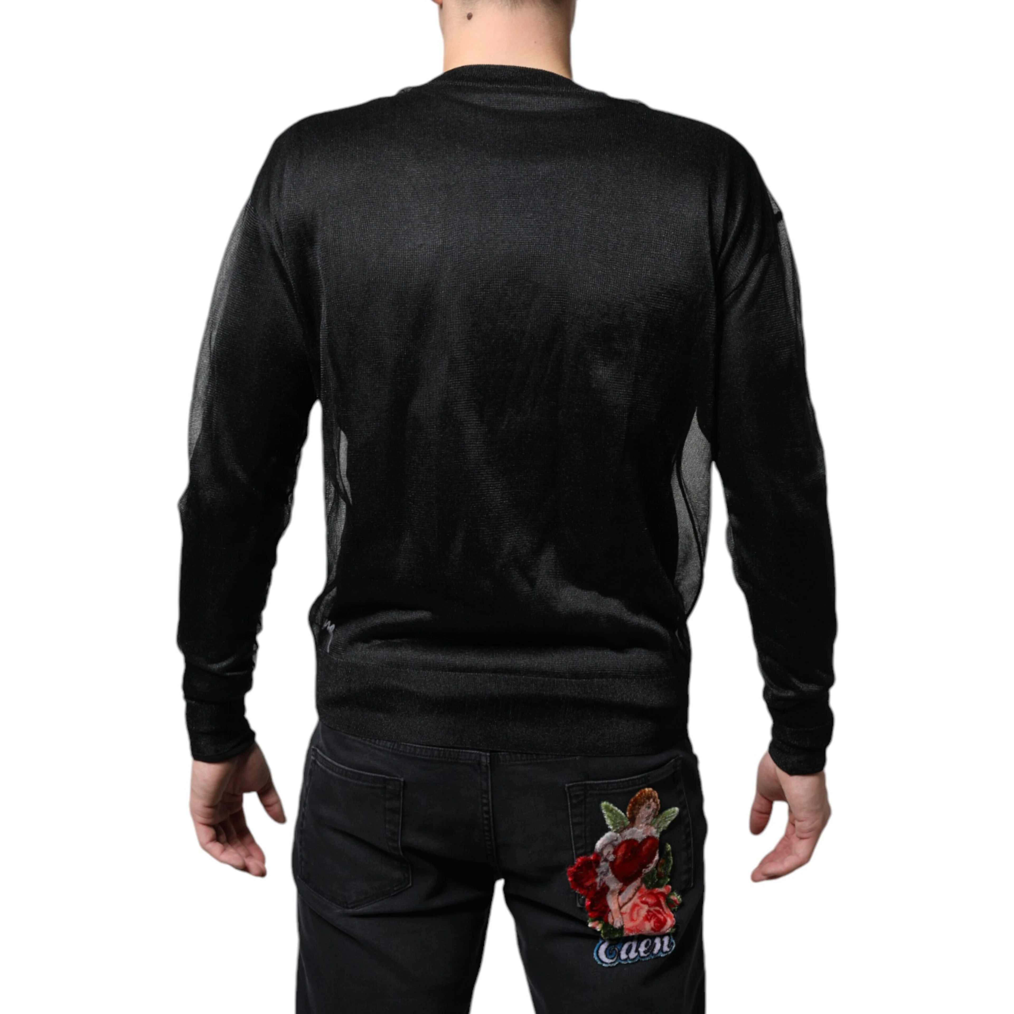 Black Polyester Pullover Sweatshirt Sweater