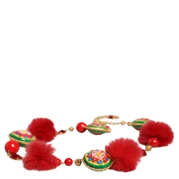 Gold Brass Red Fur Crystal Waist Torero Belt