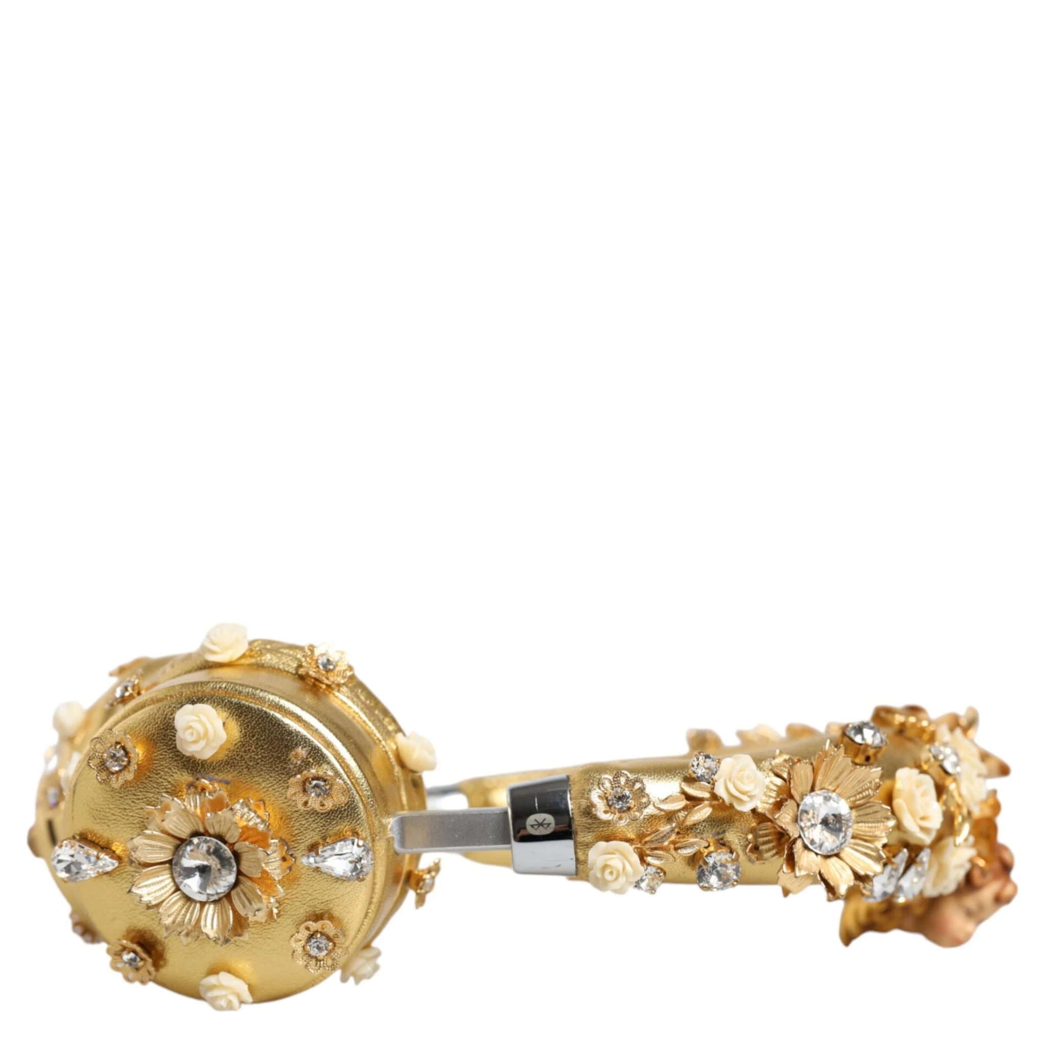 Gold Leather Floral Crystal Angel Headphones