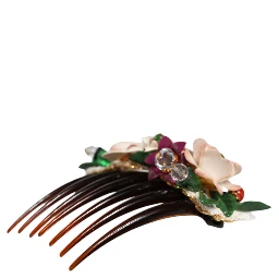 Brown Plastic Crystal Floral Women Hair Comb