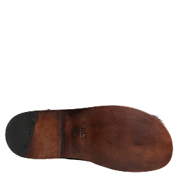 Black Red Gazelle Hair Leather Sandals Shoes
