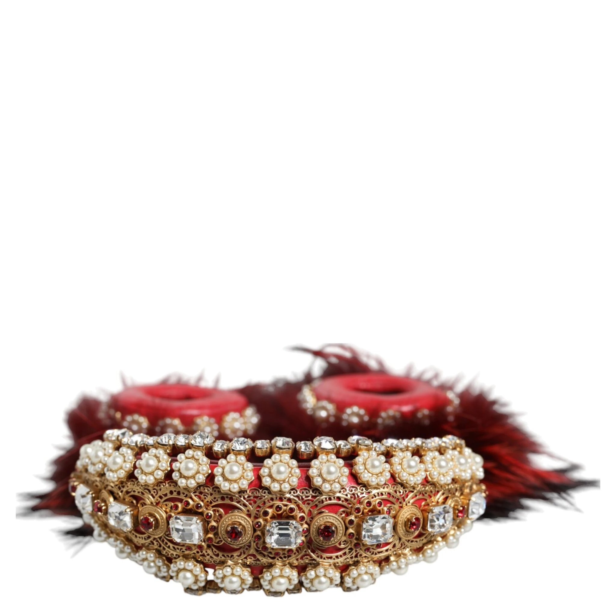 Red Gold Crystal Fur Headset Audio AUX Headphones