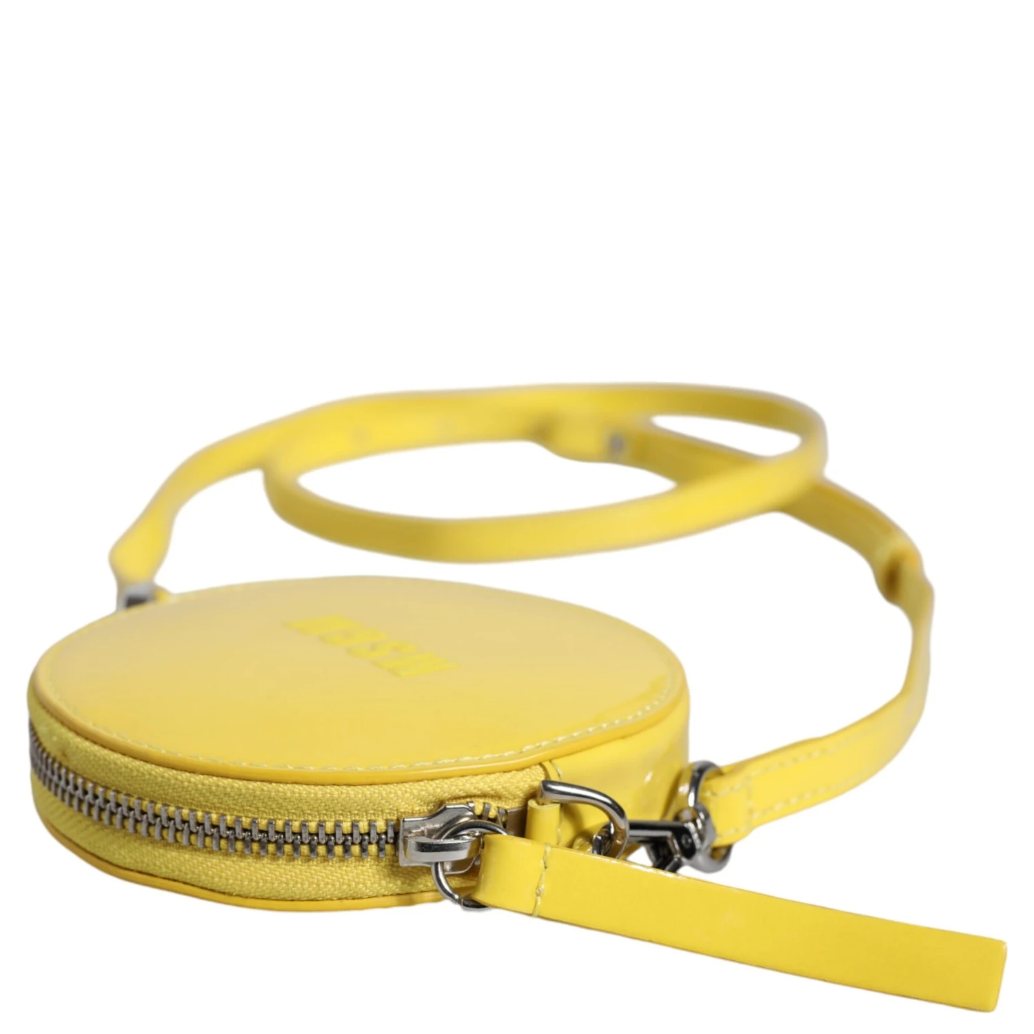 Yellow Leather Logo Crossbody Sling Shoulder Round Bag