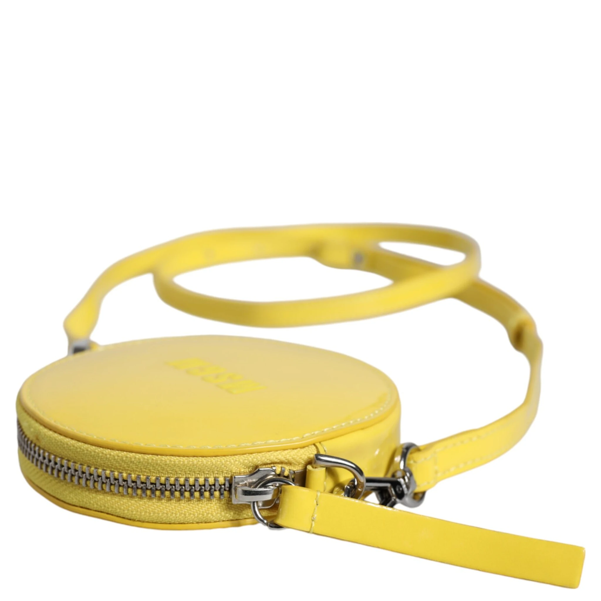 Yellow Leather Logo Crossbody Sling Shoulder Round Bag