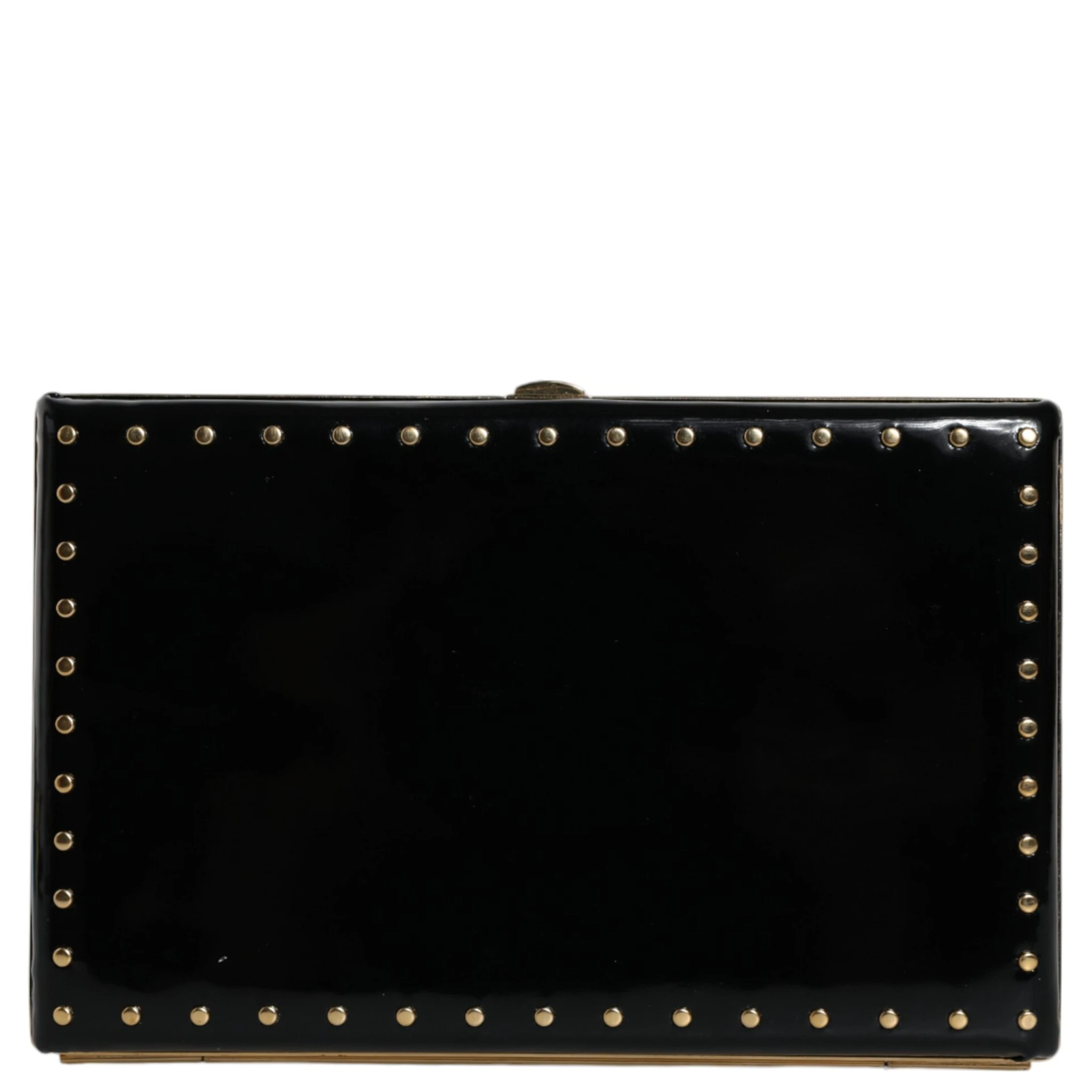 Black Leather Studs Gold Frame Clutch Evening Purse Bag