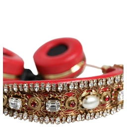 Red Nappa Leather Floral Crystal Headphone