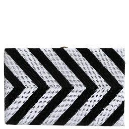 Black White Gold Frame Clutch Evening Party Purse Bag