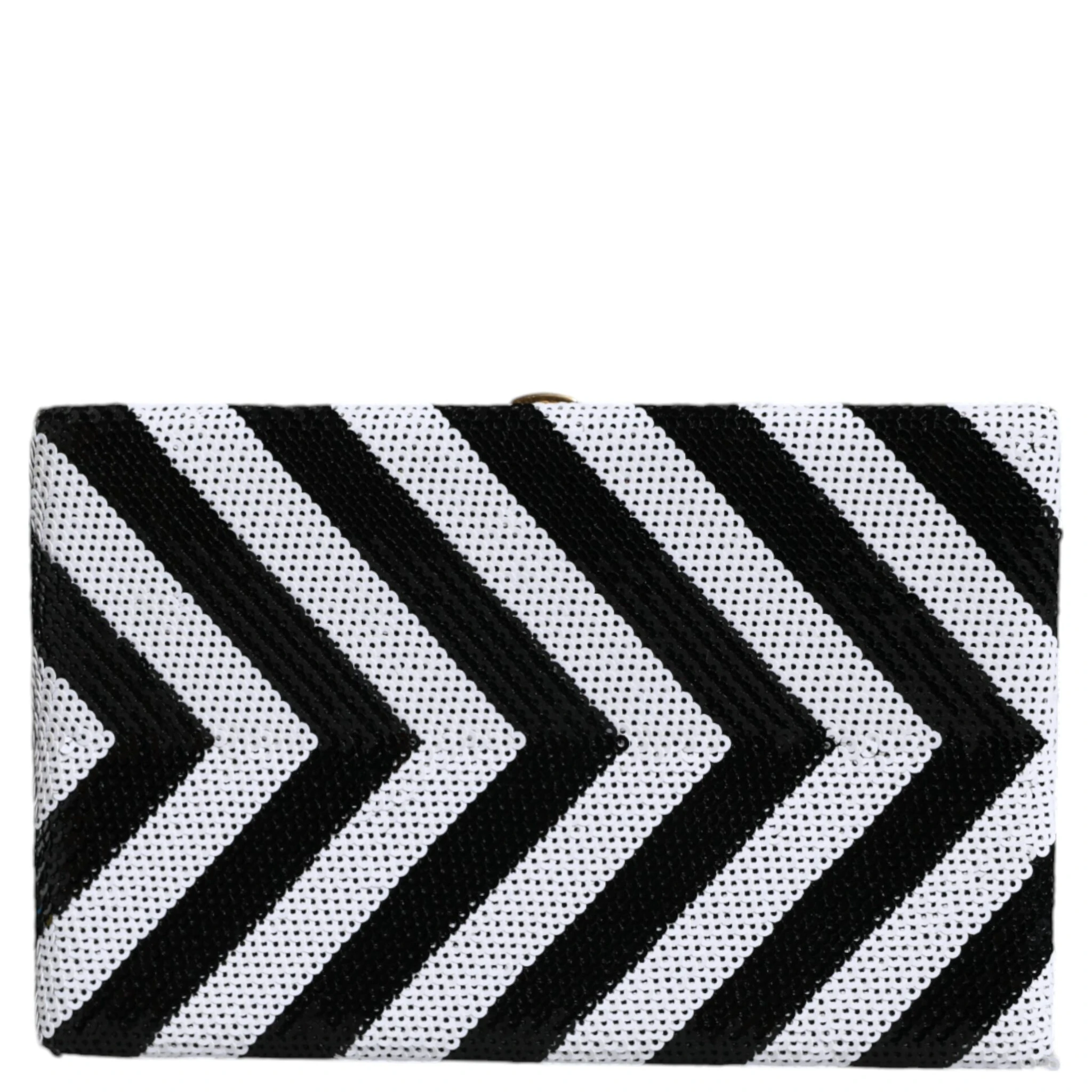 Black White Gold Frame Clutch Evening Party Purse Bag