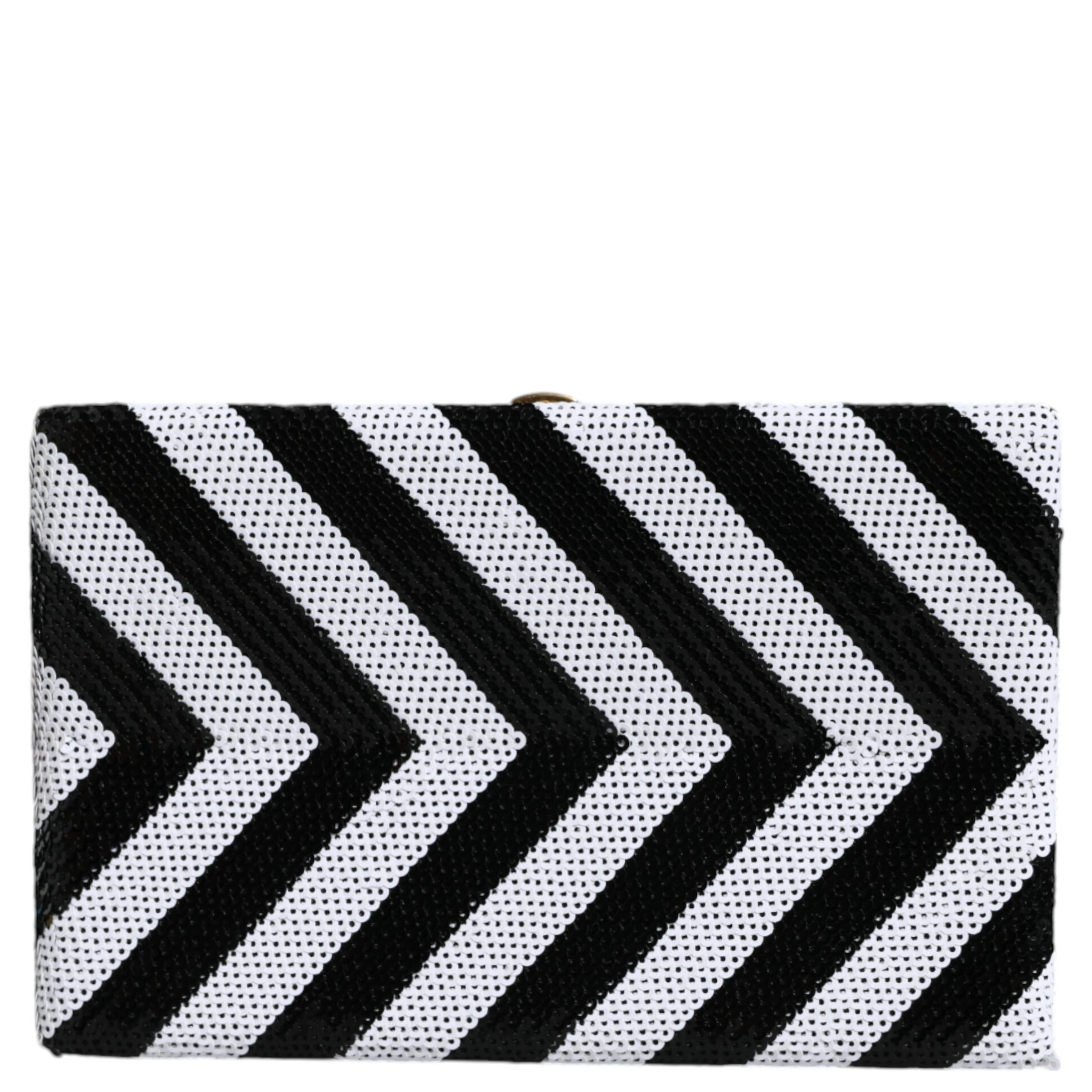 Black White Gold Frame Clutch Evening Party Purse Bag