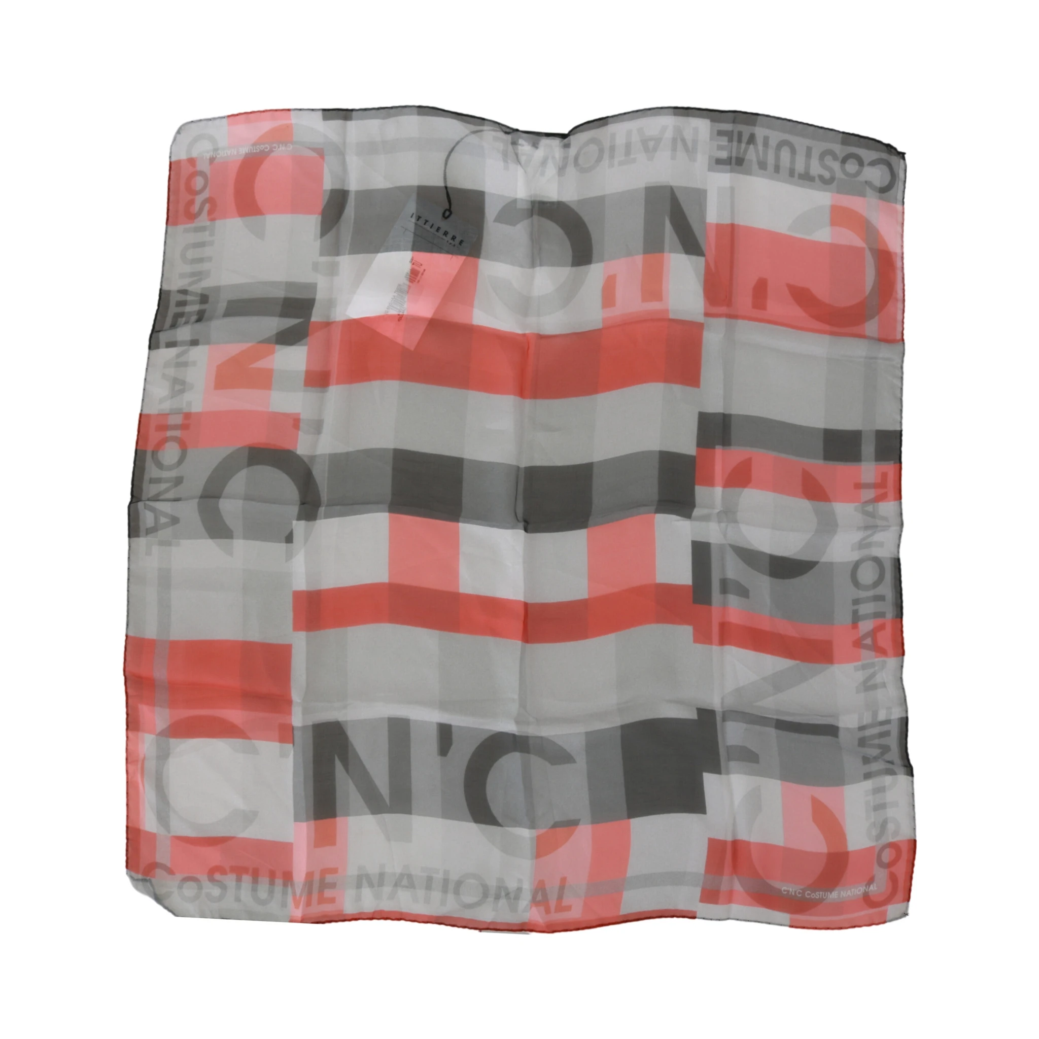Gray Red 100% Silk Branded Scarf