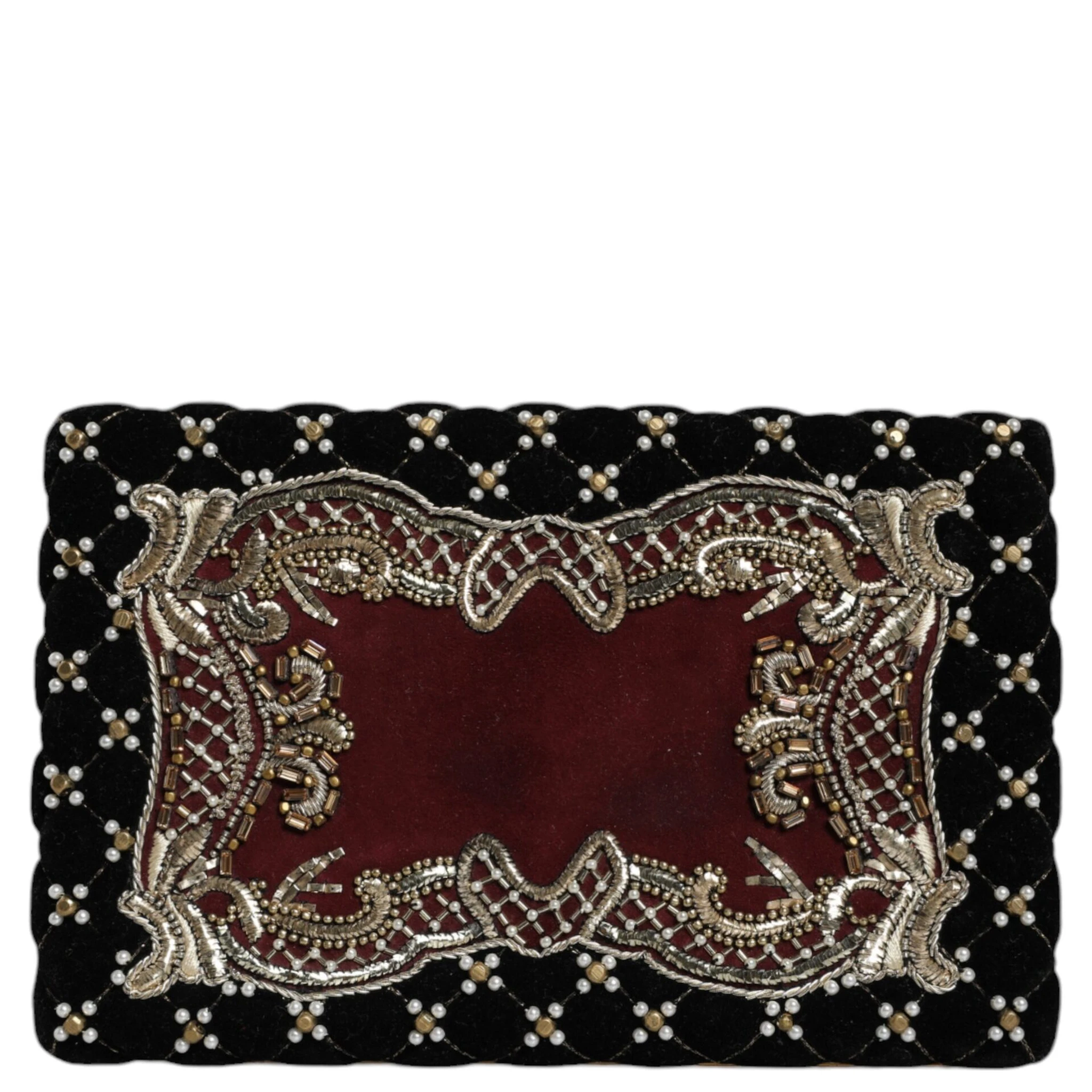 Bordeaux Black Velvet Gold Frame Clutch Evening Purse Bag