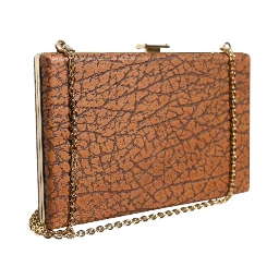 Brown Leather Gold Frame Clutch Mini Crossbody Bag