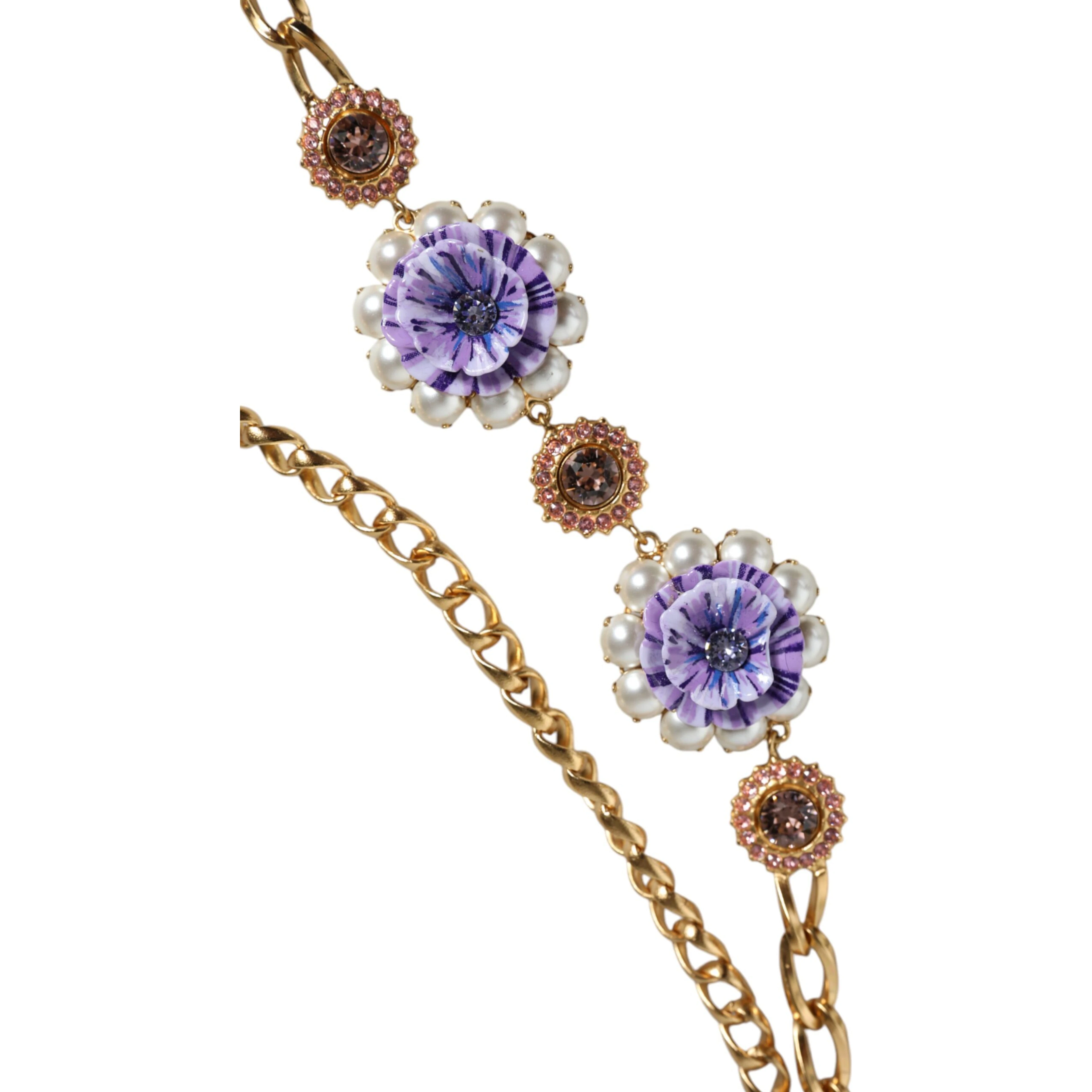 Gold Tone Floral Crystals Embellished Layered Necklace