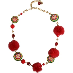 Gold Brass Red Fur Crystal Waist Torero Belt