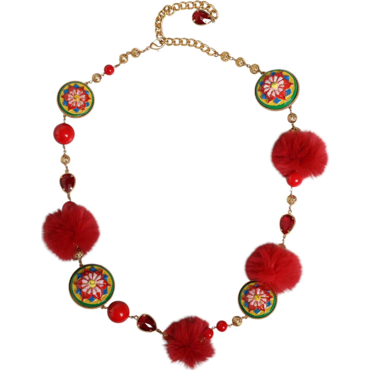 Gold Brass Red Fur Crystal Waist Torero Belt
