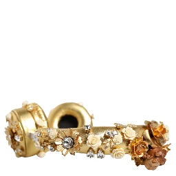 Gold Leather Floral Crystal Angel Headphones