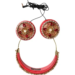 Red Nappa Leather Floral Crystal Headphone