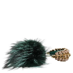 Green Gold Crystal Fur Headset Audio AUX Headphones