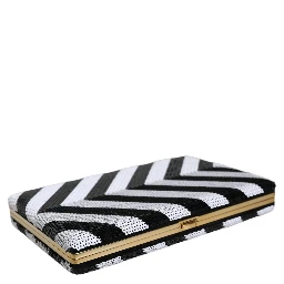 Black White Gold Frame Clutch Evening Party Purse Bag
