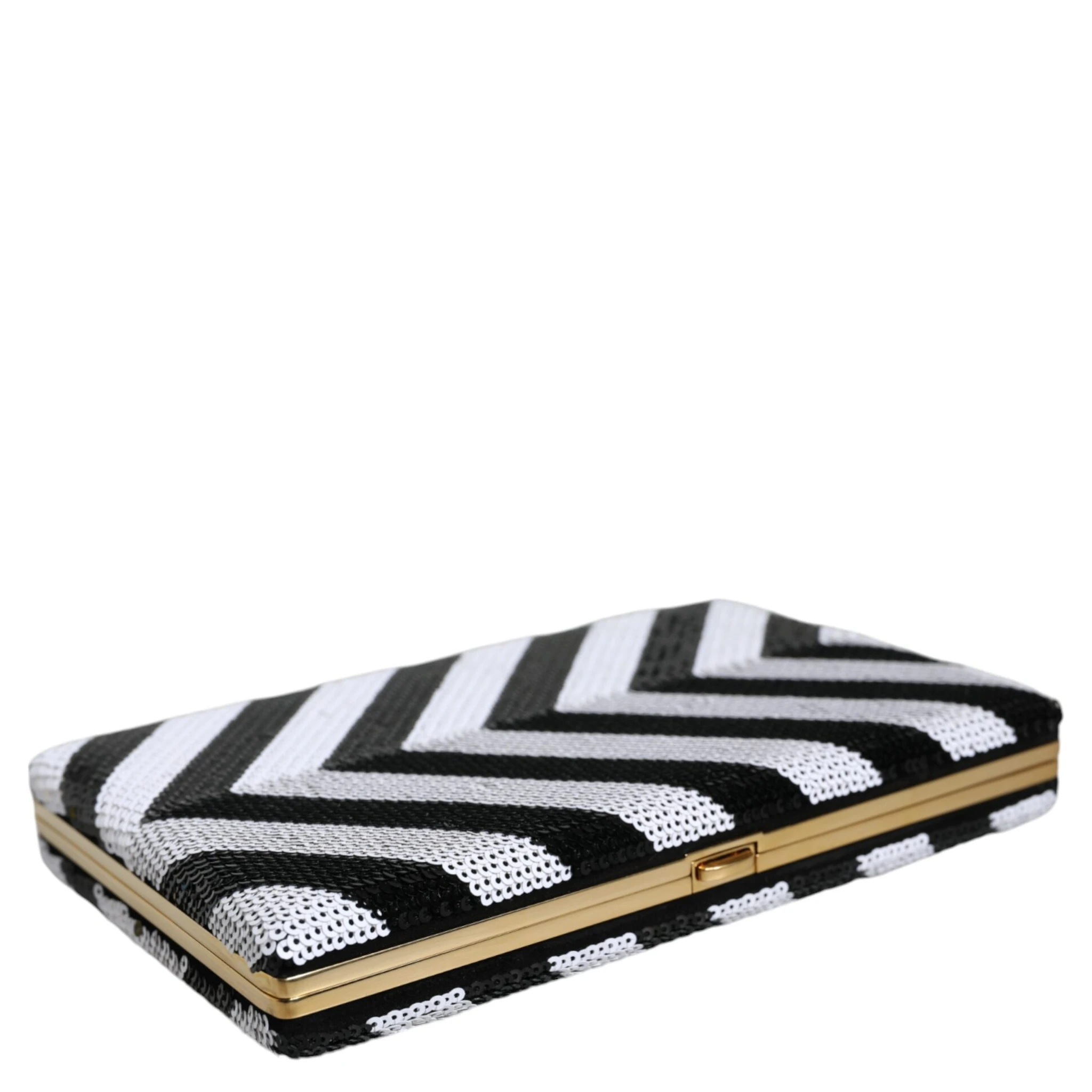 Black White Gold Frame Clutch Evening Party Purse Bag
