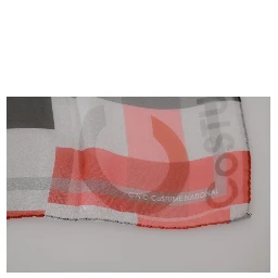 Gray Red 100% Silk Branded Scarf