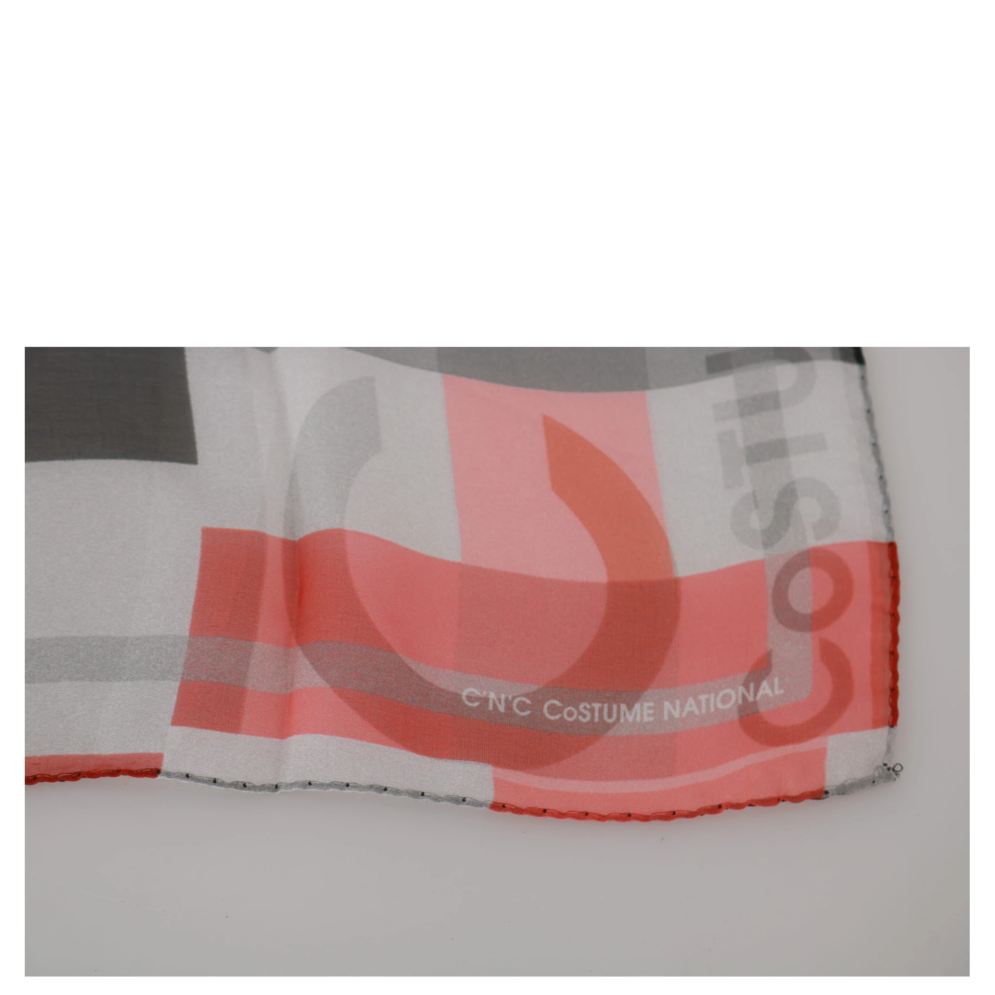 Gray Red 100% Silk Branded Scarf