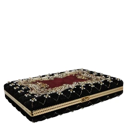Bordeaux Black Velvet Gold Frame Clutch Evening Purse Bag