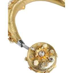 Gold Leather Floral Crystal Angel Headset Headphones